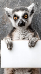 Obraz premium Serious lemur with striking eyes holding a large blank sign