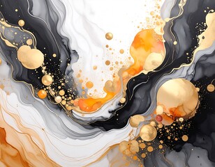 Abstract marble, ink, gold