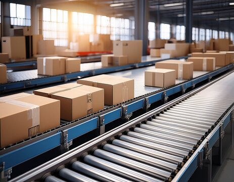 automated conveyor system with cardboard boxes in a modern warehouse visual representation of efficient logistics and distribution