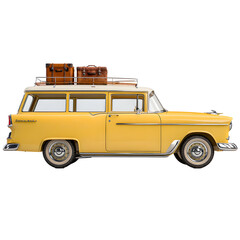 Yellow vintage station wagon with luggage