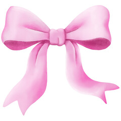 Watercolor PNG illustration of soft pink bow with romantic and elegant style