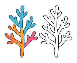 Obraz premium Colorful abstract coral branch with outline