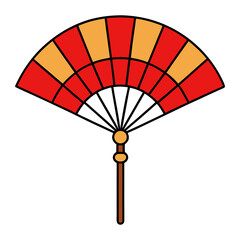 Traditional japanese fan with red and yellow panels on a black background