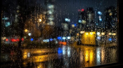 Obraz premium Rainy Night City View From Window
