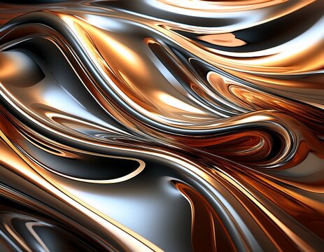 metallic chrome liquid background with reflective silver and gold hues creating a futuristic glossy texture