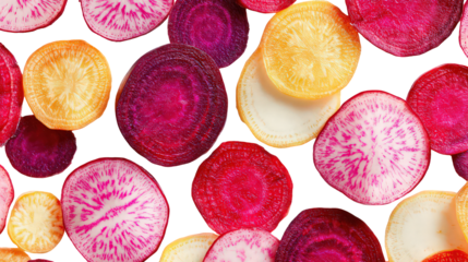 Colorful Radish Slices Pattern On Black Background