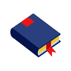 Closed blue book with red bookmark and square detail