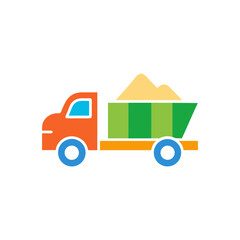 Naklejka premium Cartoon dump truck carrying sand with a green trailer