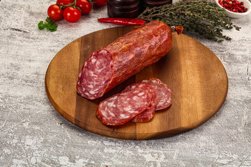 Italian pork Salchichon sausage with slices