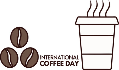 International Coffee Day celebration illustration. Coffee beans and cup design for Coffee Day. Fresh brewed coffee artwork for celebration. Coffee shop culture and beverage design. Morning coffee