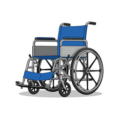 Fototapeta premium Blue and Silver Wheelchair Illustration on White