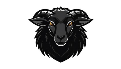 Intense black ram's head, sharply detailed, set against a plain white background.
