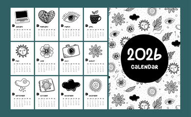 2026 Calendar with Hand Drawn Illustrations