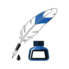 Quill Pen and Ink Bottle Illustration