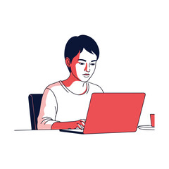 Person Working on Laptop Vector Illustration