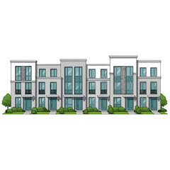 Row of Modern Townhouses Vector Illustration