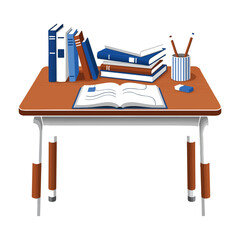 Studying Books and Supplies on Wooden Desk
