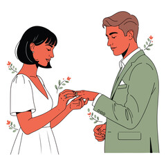 Wedding Ceremony Ring Exchange Illustration Vector