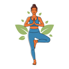 Woman in Tree Yoga Pose Illustration