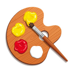 Wooden Palette With Paint and Brush