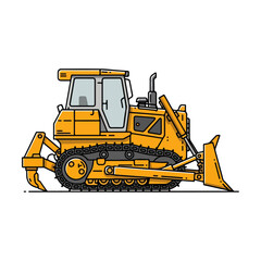 Yellow Bulldozer Side View Vector Illustration