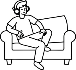 outline of a person listening to music on sofa.