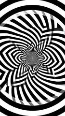 A captivating black and white design features an intricate, swirling pattern, creating an optical illusion of depth and movement.