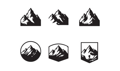 Minimalist Mountain Peaks Vector Set - Nature, Adventure, and Outdoor Badges.