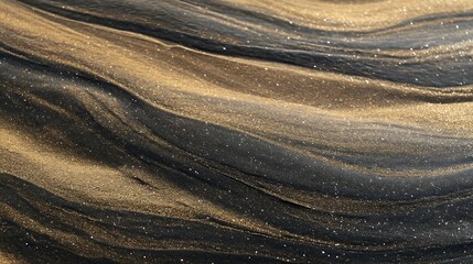 Fototapeta premium Abstract Golden Glitter Waves on Black Background Elegant, Festive, and Luxurious Texture