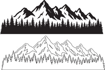 Mountain Ridge with Peaks and Forest – Scenic Landscape Silhouette Vector