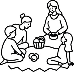simple outline of a family picnic scene.
