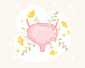 Healthy floral bladder with flowers and leaves. Human internal organ. Urinary system. Vector illustration