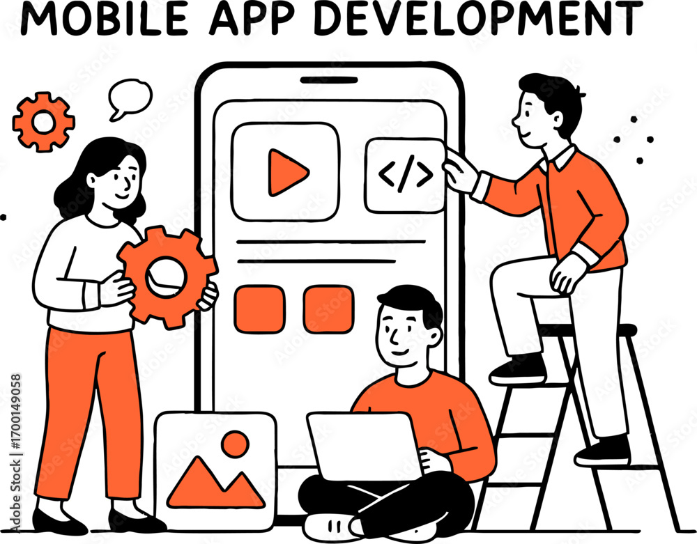 Fototapete mobile app development web banner or landing page. modern technology and smartphone interface design