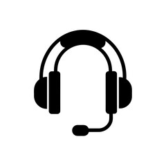 Black headset with microphone illustration on transparent background