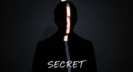 Mysterious Man in Shadow with Blue Eyes and the Word "Secret"