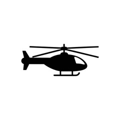 Silhouette of a helicopter in black color on transparent background