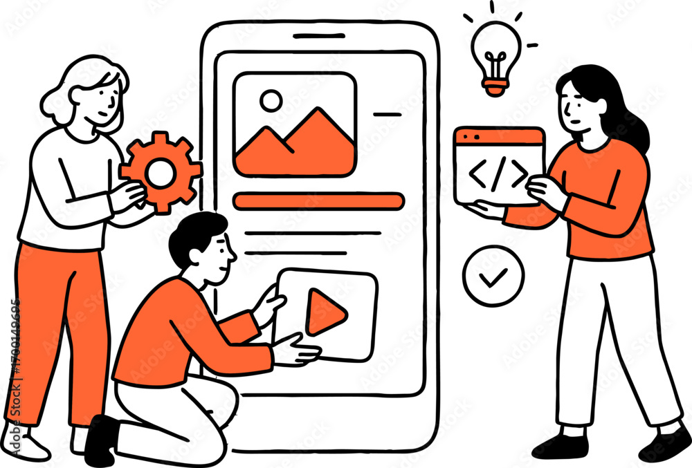 Fototapete mobile app development web banner or landing page. modern technology and smartphone interface design
