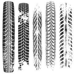 Collection of 5 PNG Tire Tread Patterns for Automotive Design and Illustrations with transparent overlay