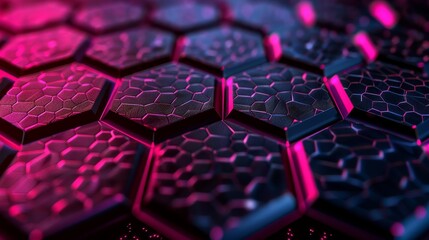 Futuristic hexagonal metallic surface with glowing neon edges   abstract technology background