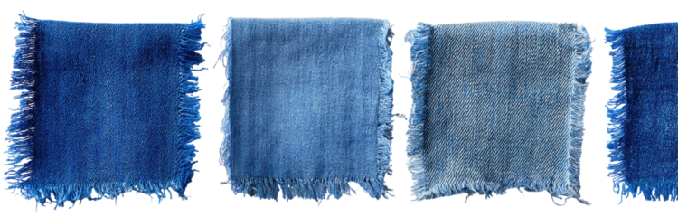 Four denim swatches with varying shades of blue