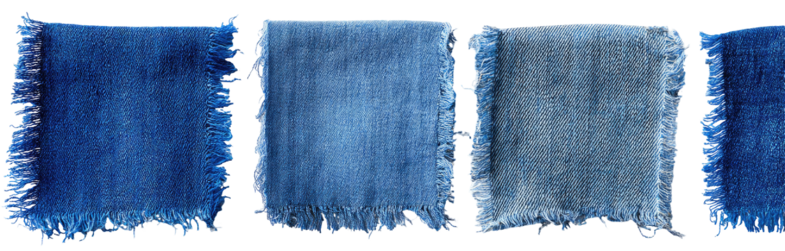 Four denim swatches with varying shades of blue