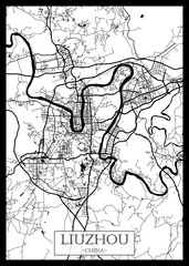 Obraz premium Liuzhou China City Street Map. City downtown, abstract travel art, modern background, colorful graphic design, new office banner, art, street view paint