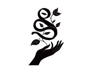 Fototapeta premium An artistic representation combines a hand gently holding a stylized vine adorned with leaves, symbolizing unity and growth.