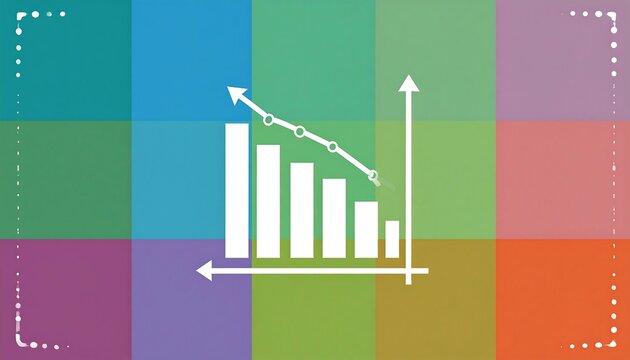A bar graph, exhibiting a decline in values, against a backdrop of colorful squares, displays a visual representation of a downward trend.