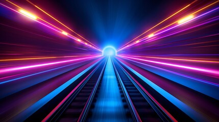 Vibrant abstract neon light trails in motion  a long exposure display of technology and speed