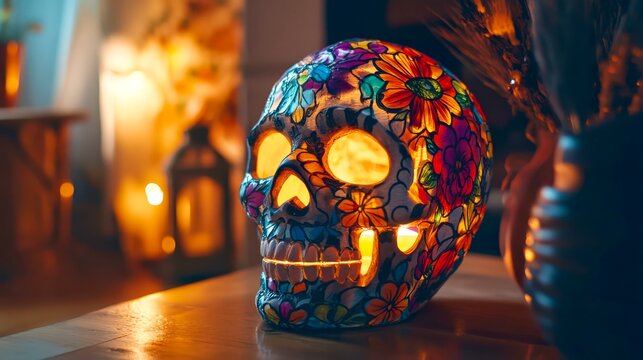 Halloween Skull Lantern Festive Floral Decoration