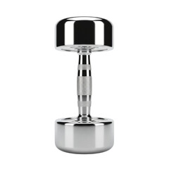 Shiny chrome dumbbell for weightlifting and fitness training isolated on transparent background
