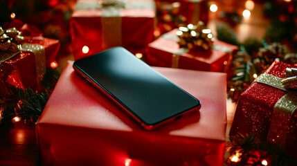 Christmas Smartphone Gift Box Holiday Flatlay