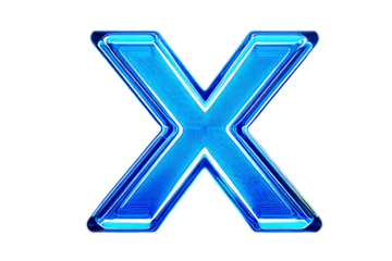 Futuristic Neon Blue X Symbol Floating in 3D, Transparent Background
