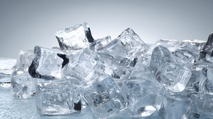 Obraz premium A detailed depiction of a pile of clear ice cubes showcasing intricate shapes and glistening surfaces.